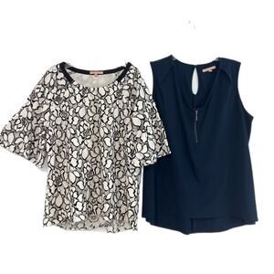 Gibson Latimer Lot Of 2 Top XL Relaxed Black White Navy Lace Short Sleeve Career